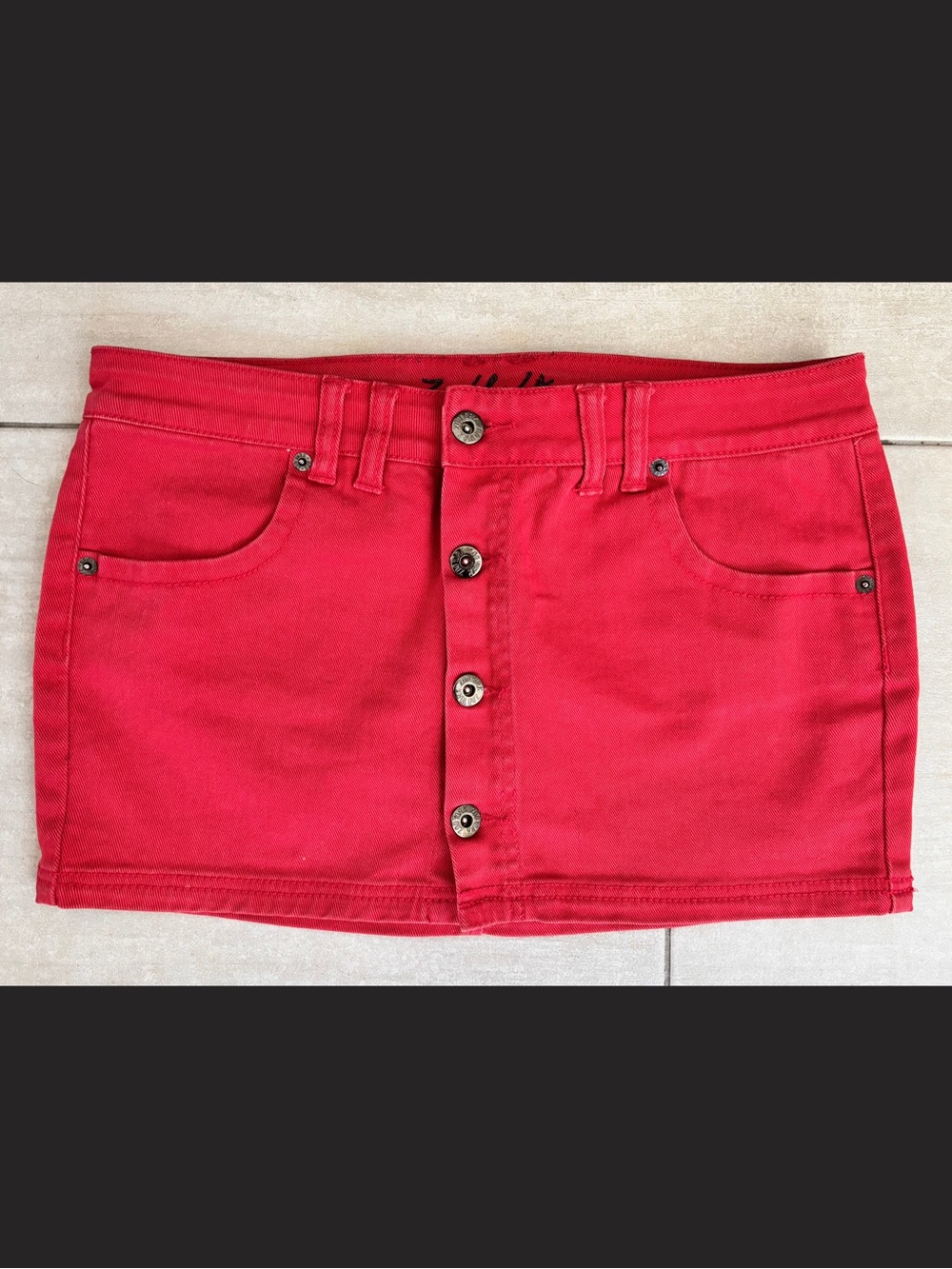 Zoo York Red Denim Button-Front Mini Skirt